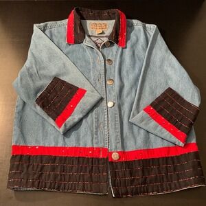 Vintage Tantrum Blues Denim Jacket Embellished Western Embroidered Size L‎